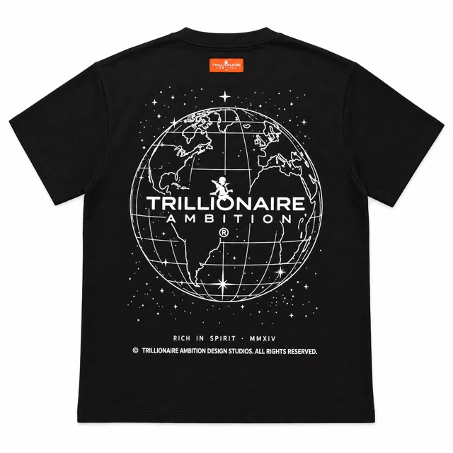 The back: a white globe with the Trillionaire Ambition wordmark among stars